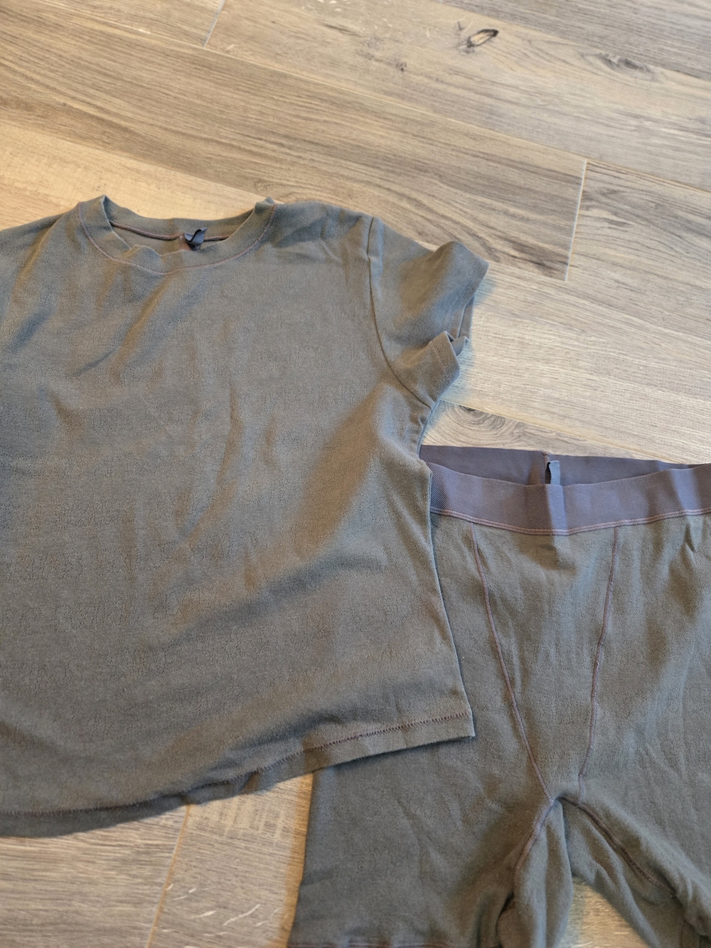 SKIMS Olive Green T-Shirt and Boxer Brief Set